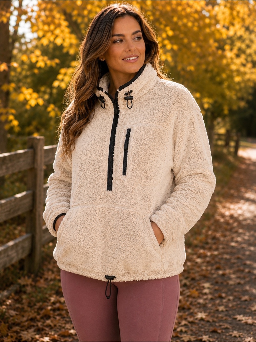 Victoria’s Secret PINK Sherpa Fleece Pullover Women’s L Cream Half Zip Teddy